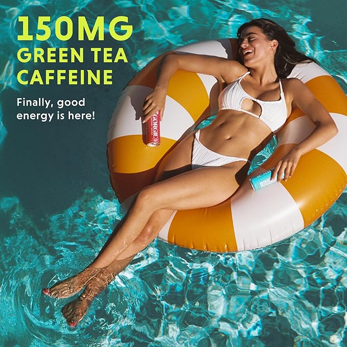 GORGIE Sugar Free Natural Energy Drinks, Sparkling Watermelon Crush (12 Pack) - Healthy Energy Drink - Natural Coffee Replacement with Green Tea Caffeine and Biotin, 150mg Caffeine, Vegan, Low Calorie - Bloomnest