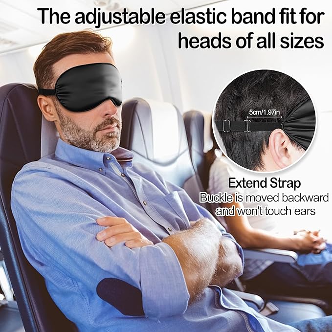Sleep Mask Silk Eye Mask for Sleeping, Eye Cover Soft Satin Blindfold Adjustable Strap, Satin Blackout for Men & Women, Super Soft Eyeshade for Night Sleeping (Black) - Bloomnest