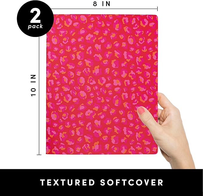 PAPERAGE Soft Cover Lined Journal Notebook, 2 Pack, (Bright Cheetah), 100 Pages, Large 7.5 inches x 9.5 inches, College Ruled, Ideal for Note Taking & Travel Journal - Bloomnest