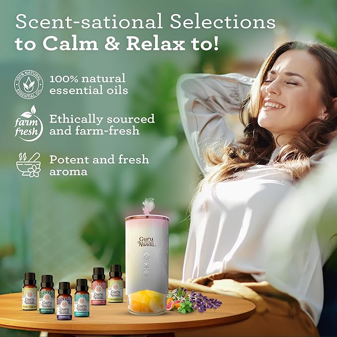 GuruNanda Essential Oils Set for Diffusers, 100% Pure, Aromatherapy, Massage, Candle & Soap Making Lavender, Peppermint, Eucalyptus, Grapefruit, Lemongrass, Ylang Ylang 0.33 Fl Oz (Pack of 6) - Bloomnest