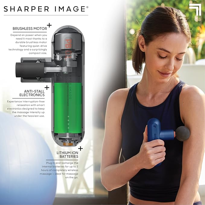 Sharper Image Powerboost Move - Mini Percussion Massage Gun| 4 Attachments, 4 Speeds, FSA Eligible| Full Body Back & Shoulder Massager| Deep Tissue Muscle Recovery| Portable Pain Relief Massage Tool - Bloomnest