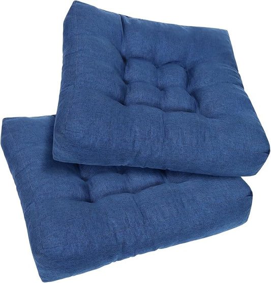 Navy Blue Square Floor Pillow Meditation Cushions, Large Floor Sitting 22"x22"x4.6", Tufted Cushions for Yoga Living Room Tatami Home Decor 2 Pack - Bloomnest