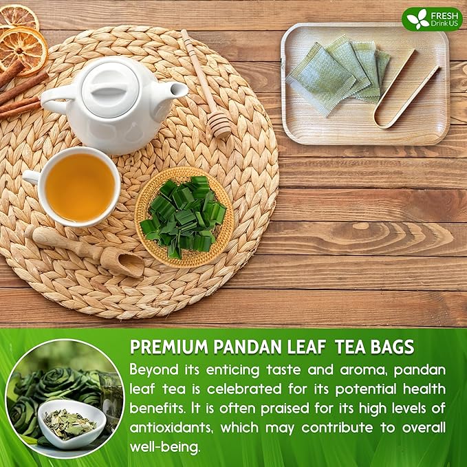 FreshDrinkUS, Premium 15 Pandan Leaf Tea Bags, 100% Natural & Pure from Pandan Leaves. Loose Leaf Pandan Herbal Tea. Made with Natural Material Tea Bags. No Sugar, No Caffeine, No Gluten, Vegan. (15 Tea bags) - Bloomnest