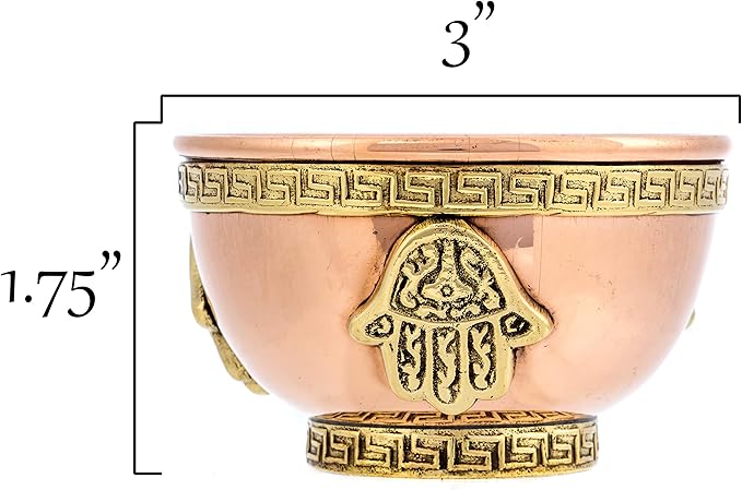 Hamsa Hand Copper Bowl - Offering Bowl For Altar or Ritual Use, Incense Holder and Smudge Kit, Home Decor - Bloomnest