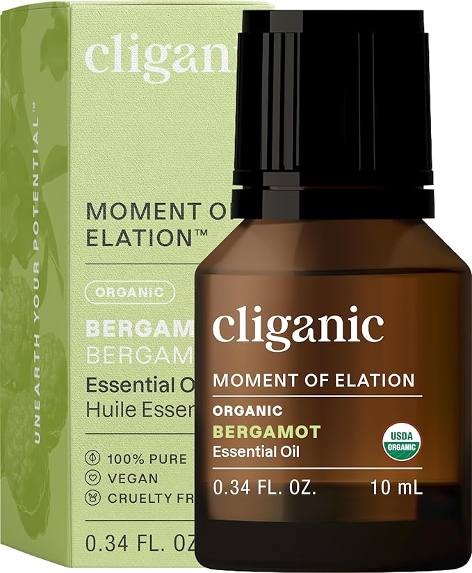 Cliganic Organic Bergamot Essential Oil, 100% Pure Natural for Aromatherapy | Non-GMO Verified (Packaging May Vary) Cliganic