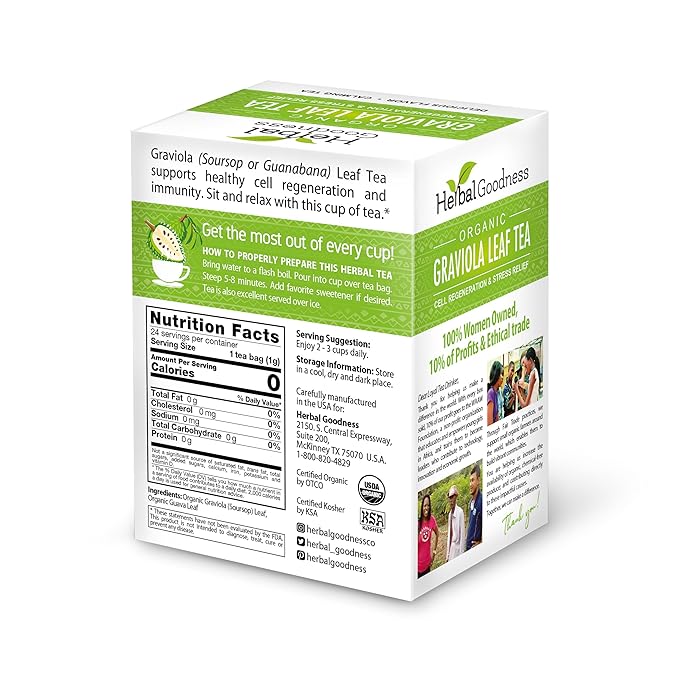Graviola Leaf Tea - 144 Tea Bags - Hojas De Guanabana Organica Tea, Pure Organic Soursop Leaves, Rich In Antioxidant, Perfect For Immune Health, Digestion, Cell Regeneration & Heart Health - 6 Pack - Bloomnest