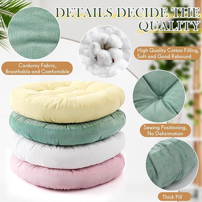 Jerify Floor Pillow Cushions 22 x 22 Inch Round Square Large Meditation Floor Pillow for Classroom Adult Meditation Picnic Party Cushion for Seating Gift Christmas(Round,Macaroon,4 Pcs) - Bloomnest