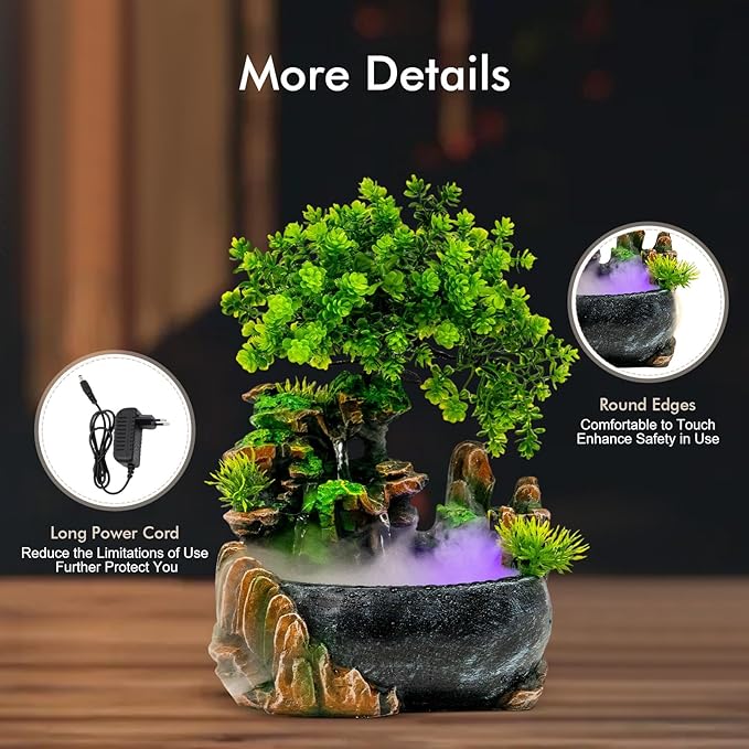 Gdrasuya10 Atomizing Rockery Water Fountain Desktop Chinese Fengshui LED Lamp Waterfall Water Sound Indoor Office Home