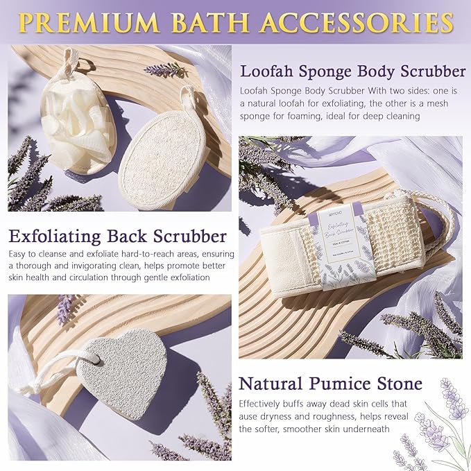 Birthday Gifts for Women, Lavender Relaxing Spa Gift Baskets for Women Self Care Package Bath Gift Set, Home Bath and Body Kit Pamper Valentines Day Gifts for Her Womens Mom Friends Wife Girlfriend - Bloomnest
