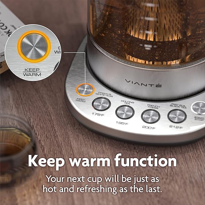 Vianté Electric Kettle With Infuser For Loose Leaf. Hot Tea Maker With Temperature Control And Automatic Shut Off. Tea Kettle With Brewing Programs. 1.5 Liters Capacity - Bloomnest