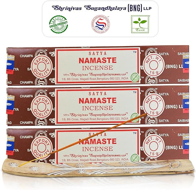 Satya Namaste Incense Sticks, Satya Bng (Bangalore) Insenses 15gmx3 Pack with Raajsee Incense Holder Bundle, Satya Nagchampa Natural Incense - Bloomnest