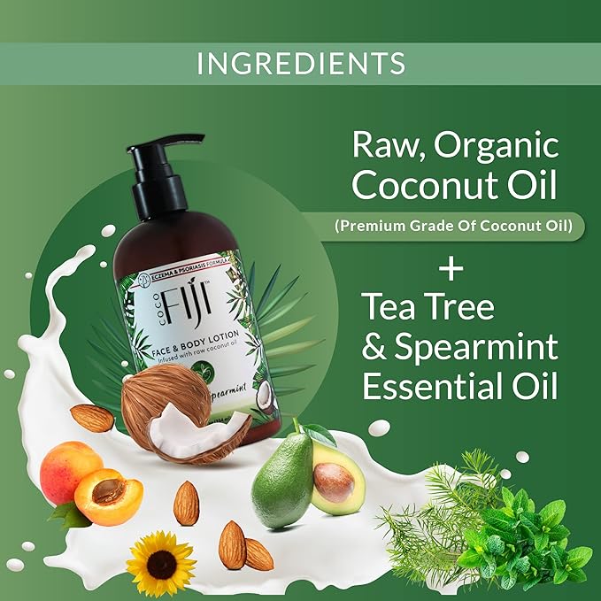 Coco Fiji Face & Body Lotion Infused With Coconut Oil | Lotion for Dry Skin | Moisturizer Face Cream & Massage Lotion for Women & Men | Tea Tree Spearmint 12 oz, Pack of 3 - Bloomnest