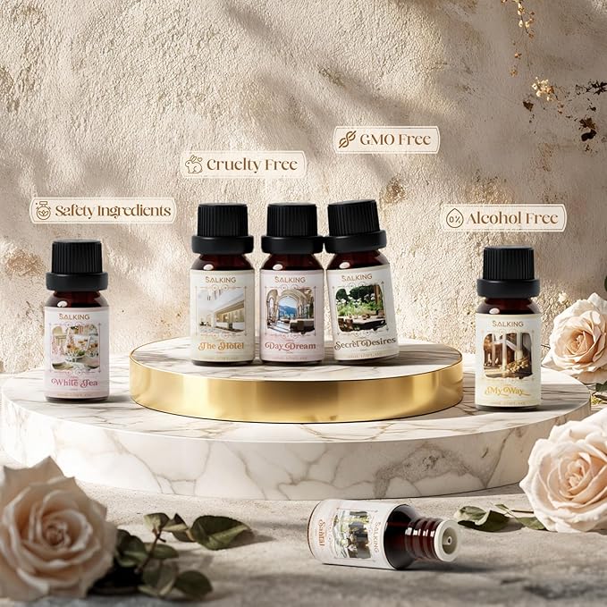SALKING Hotel Diffuser Oils Gift Set, Hotel Scent Essential Oils for Diffuser, Luxury Fragrance Oil Set, Candle, Soap Making Scents, Santal, My Way, Day Dream, Secret Desires, White Tea - Bloomnest