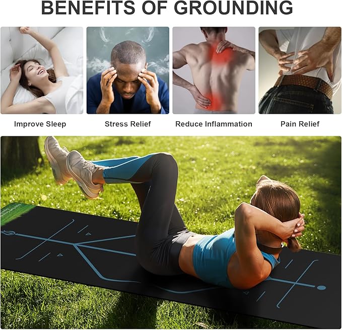 Grounding Yoga Mat, 72x24inch, Earthing Sleep Pad for Physical Therapy, Exercise & Workout Non Slip Mat, Reduce Anxiety and Improve Sleep - Bloomnest