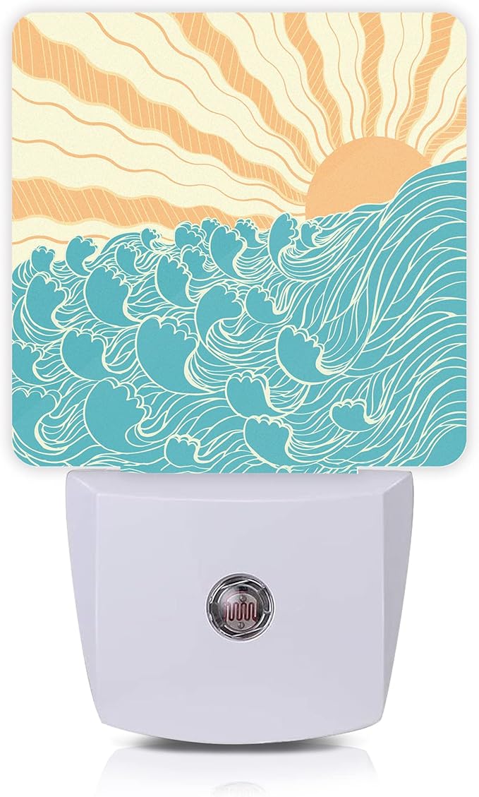 Waves Night Light,Sea Landscape Sun Plug-in Night Lights with Dusk-to-Dawn Sensor for Women/Girls/Boys Gift Sleep Friendly lamp for Bedroom, Bathroom and Living Room,0.5W - Bloomnest