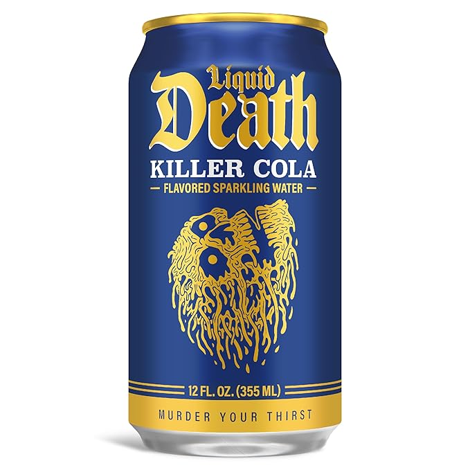 Liquid Death Soda-Flavored Sparkling Water - Killer Cola, Less Sugar*, Huge Flavor, No Caffeine, No Artificial Sweeteners, 12 Fl Oz (Pack of 12) - Bloomnest