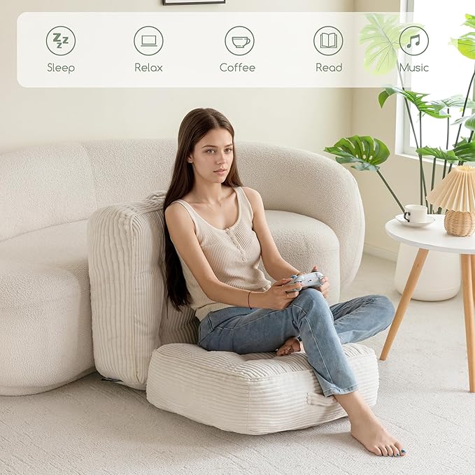 8" Washable Floor Pillow Cushion for Adults, Meditation Cushion Pillow, Large Square Floor Sitting, Removable Tufted Corduroy Cover, for Tatami Living Room or Yoga, 22x22 Inch, 2Pack, Machine Washable - Bloomnest