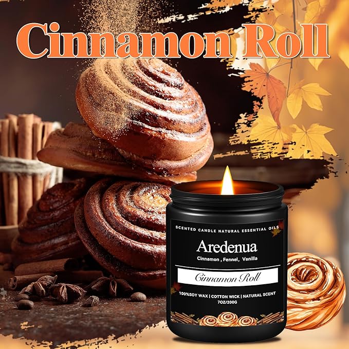 Cinnamon Roll Candles – Holiday Soy Candles for Christmas & Thanksgiving | Warm Cinnamon Sugar Scented Candle | Winter Bakery Candle Gift for Home, Cozy Aromatherapy Gifts for Women Men - Bloomnest
