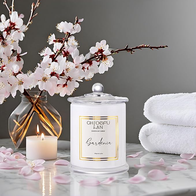 Chloefu LAN Gardenia Scented Candles for Home, Natural Soy Candle for Home Decor, Birthday Candle Gift for Women, 10 oz 65 Hours Burn - Bloomnest