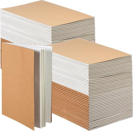 Mimorou 100 Pcs Journals Notebooks Bulk - Kraft Softcover A5 Small Notebooks 5.5 Inch x 8.3 Inch Notepads with 60 Page 30 Sheet for Writing Sketch Travel Office Supplies(Brown,Grid) - Bloomnest
