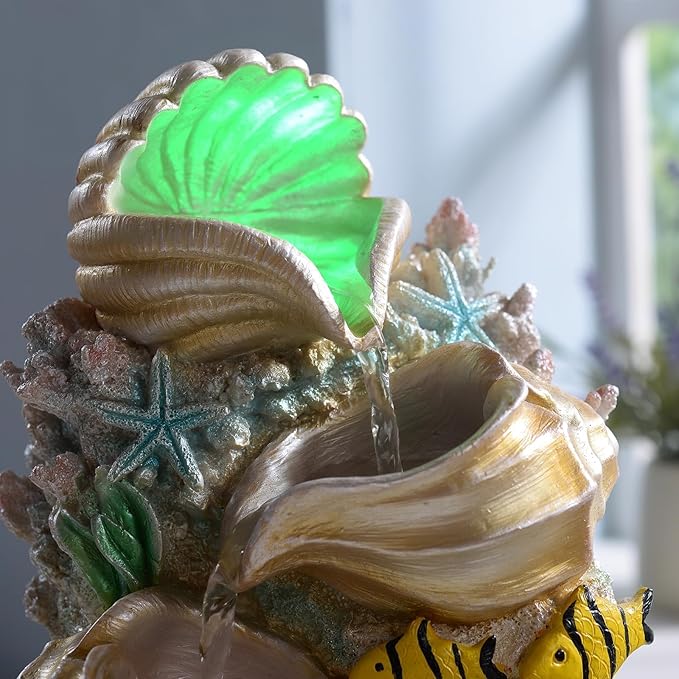 GOSSI Themed Coral Shell Fountain Tabletop Home Décor Indoor Desktop Fountains Perfect for Zen Waterfall Meditation Waterfall Decor Fountain with LED Lights(23037) - Bloomnest