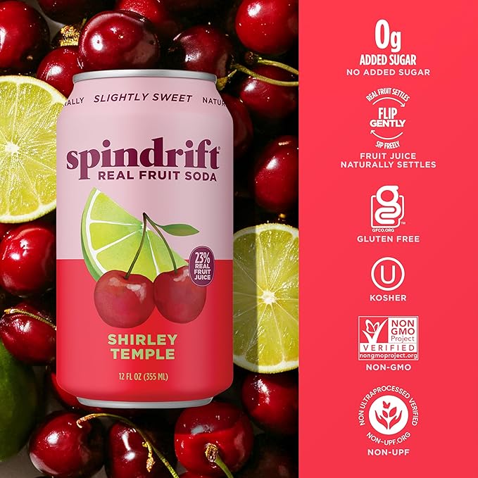 Spindrift "Shirley Temple" Cherry Citrus Soda Made with Real Squeezed Fruit 12 Pack Case - Bloomnest
