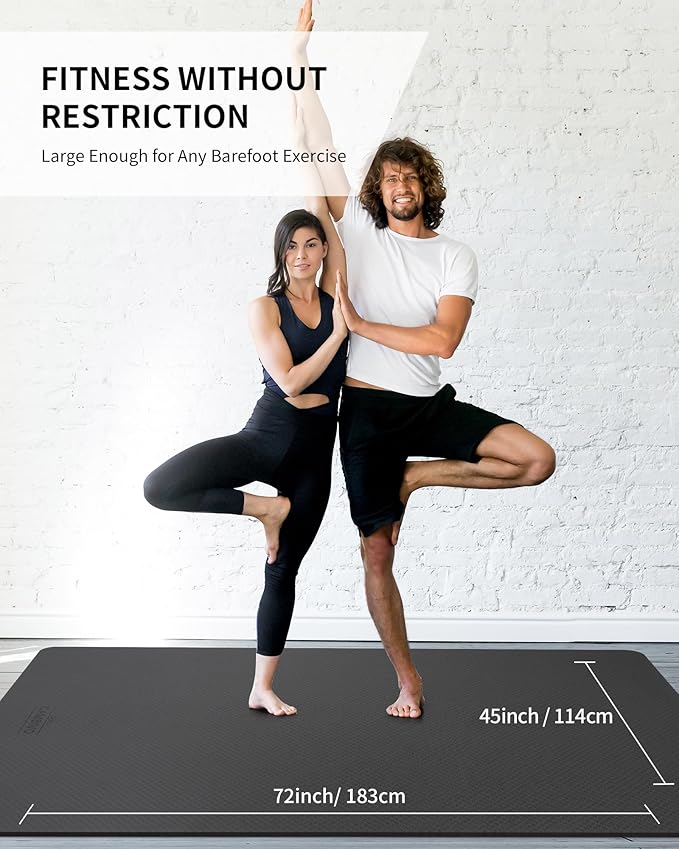CAMBIVO Large Yoga Mat (6'x 4'), Extra Wide Workout Mat for Men and Women, Yoga Mat Thick 1/3 &1/4 Exercise Mats for Home Workout, Yoga, Pilates (Black,1/4 inch)