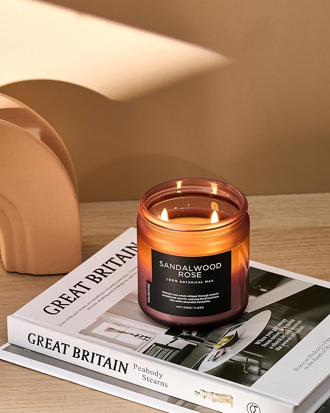 M&SENSE Sandalwood Rose Scented Candle - 11.6oz Natural Soy Wax Non Toxic 70-Hour Burn Long Lasting Candle, 2-Wick Strong Scent for Home - Slow-Burning Housewarming Gift for Men & Women - Bloomnest