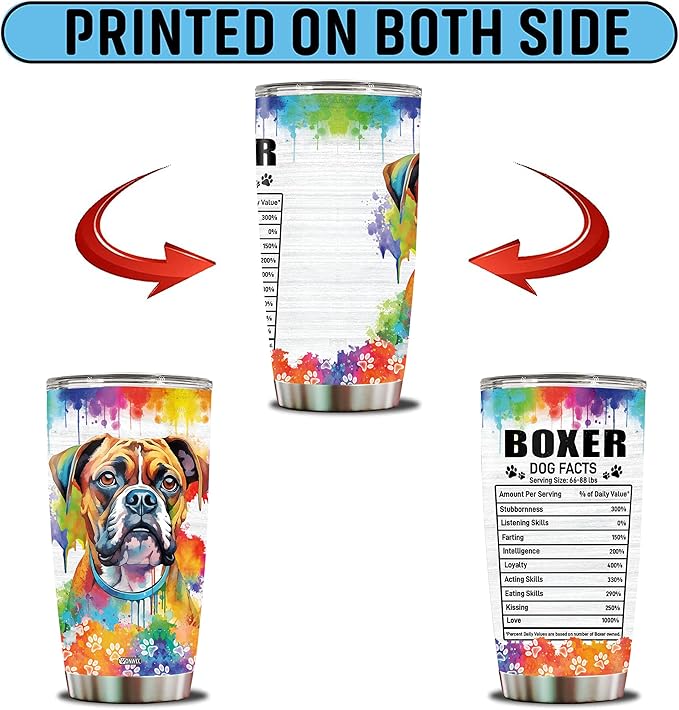 Gifts for Boxer Lovers 20 Oz Stainless Steel Tumbler Travel Coffee Mug Birthday Christmas New Year Thanksgiving Easter Gift Ideas for Dog Lovers Owners Boxers Mom Funny Facts Water Bottle - Bloomnest