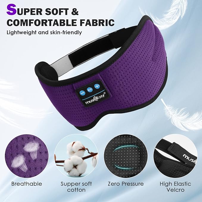 MUSICOZY White Noise Bluetooth Sleep Mask with 8 Soothing Sounds & 3D Wireless Sleep Headphones, Bluetooth Sleeping Headphones for Yoga Travel Office Relaxation, Tech Gadgets Gifts, Lavender Purple - Bloomnest