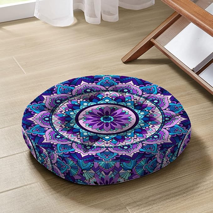 Mandala Meditation Cushion, Boho Meditation Mat, Meditation Pillows for Sitting on Floor, Cushions for Sitting in Home and Outdoor, Round Floor Pillows Cushion Seating for Yoga 22'' X 22'' - Bloomnest