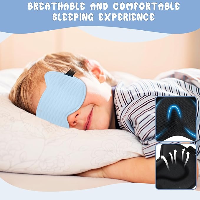 Kids Sleep Mask: 3D Contoured Cup Eye Mask, Blindfold with Adjustable Strap, Kids Eye Cover for Boys, Girls, Teens, Pressure-Free with Memory Foam Face Mask (Blue) - Bloomnest