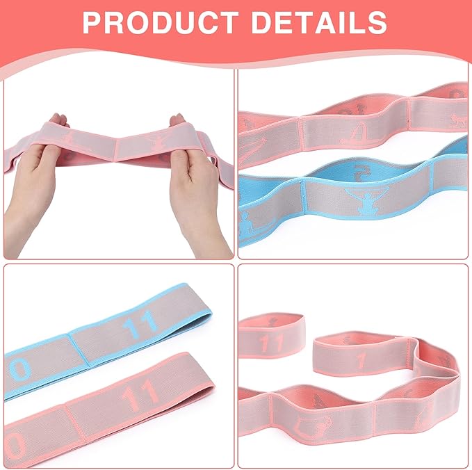 Elastic Yoga Stretching Strap with Loops, CEILIWEN Stretch Straps For Physical Therapy, Pilates Stretch Band, Elastic Exercise Bands, Leg Stretching Strap, Stretch Resistance Bands For Exercise - Bloomnest