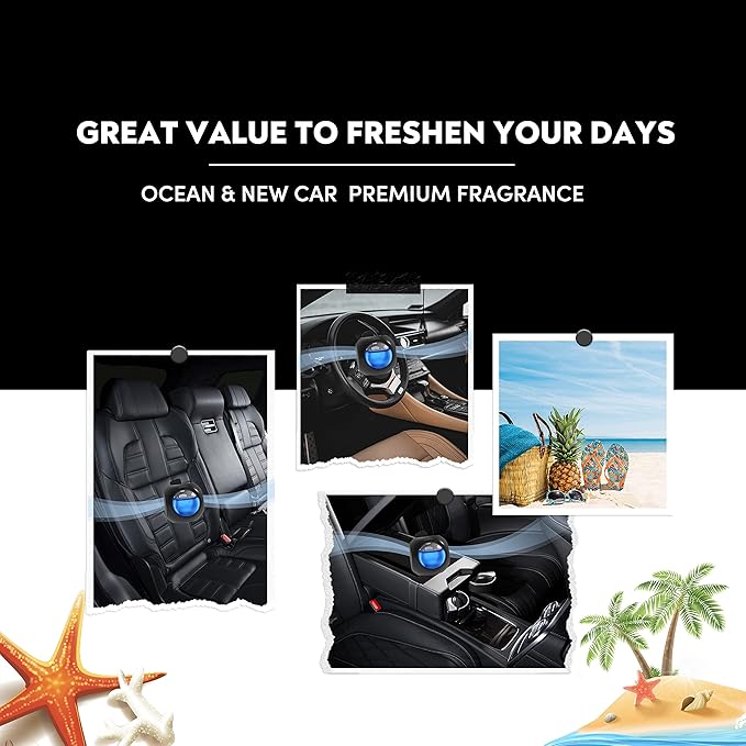 Car Air Freshener Vent Clips, 8 PK, 6 Ocean, 2 New Car Scent, Long Lasting Air Fresheners for Men & Women, Up to 240 Days, Odor Eliminator - Bloomnest
