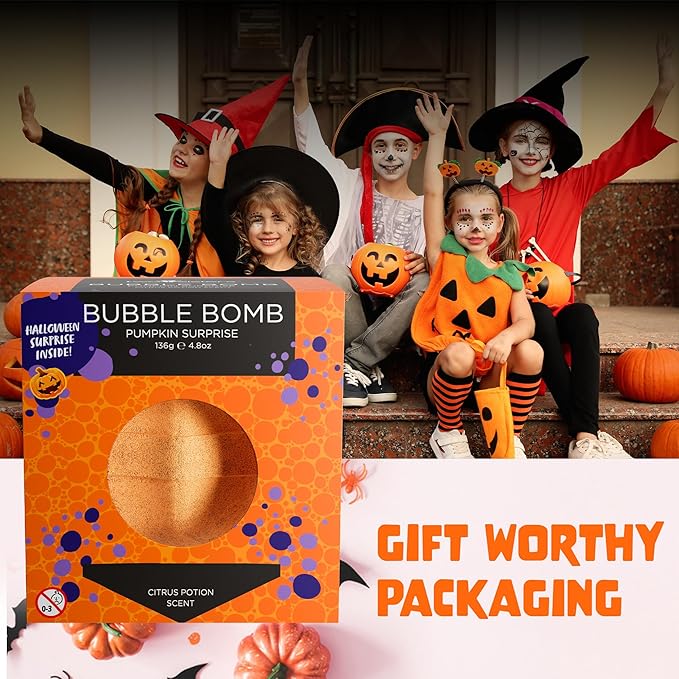 Halloween Bath Bombs for Kids with Surprise Halloween Toys Inside - Large Pumpkin Bath Bombs for Kids, Boys & Girls – Spooky Boo Basket Stuffers for Kids - Made in USA Bubble Bomb by Two Sisters - Bloomnest