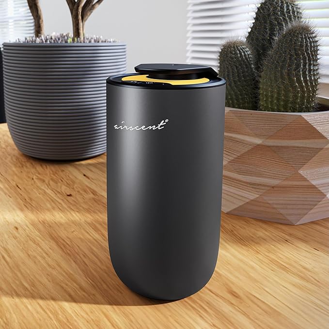 The AirScent Mini Waterless Diffuser for for Homes, Offices, Spas and Hotels - Titanium Black Finish - Fragrance Oil Aromatherapy Diffuser for Aesthetic Scenting -15 mL Capacity - Night Light Feature - Bloomnest
