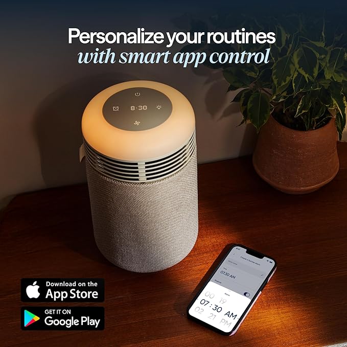 BLUEAIR Purifier for Bedroom - Mini Restful - Sunrise Clock with HEPASilent Filtration and Wake Up Light - Cleans Air and Supports Circadian Rhythm - USB-C and App Connectivity - Bloomnest