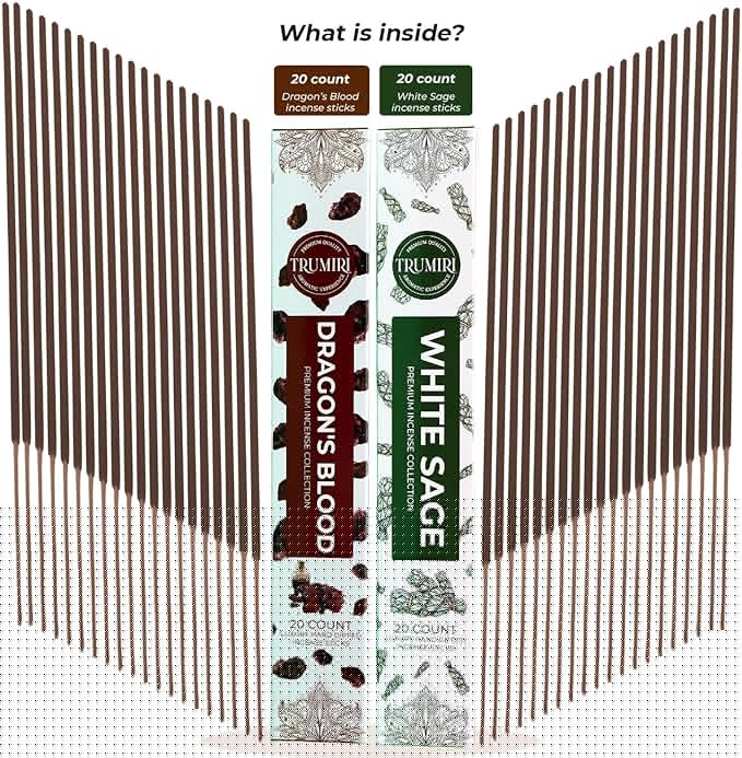 Trumiri Incense Sticks - Combo Pack of 40 Insence-Sticks - 20 Dragons Blood + 20 White Sage - Insenses - Insents - Incents - Inscense - Incence - Incienso - All Natural Incense Sticks