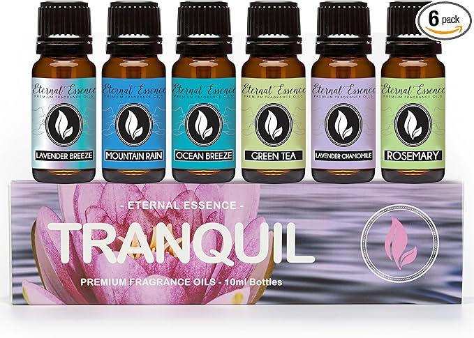 Eternal Essence Oils Tranquil Set of 6 Premium Fragrance Oils - Includes Lavender Breeze, Mountain Rain, Ocean Breeze, Lavender Chamomile, Green Tea, and Rosemary Scented Oils - 10ML - Bloomnest