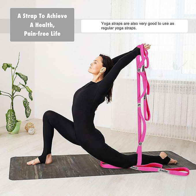 Stretching Strap Yoga Strap with 10 Loops, Non-Elastic Stretch Band for Physical Therapy, Flexibility, Exercise, Pilates, Dance & Gymnastics Workout - Bloomnest