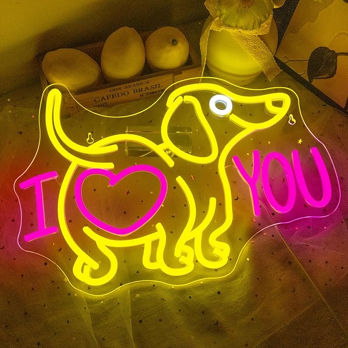 Lucunstar Dog Neon Sign I Love You Neon Signs for Wall Decor Dog LED Light for Pet Shop Wall USB Connectivity Adjustable Brightness Pink LED Sign for Party Decor Gifts for Animal Lover Valentine's Day - Bloomnest
