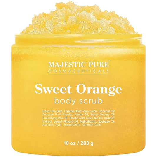 Majestic Pure Sweet Orange Body Scrub for All Natural Skin Care - Exfoliating Multi Purpose Body and Facial Scrub Moisturizes and Nourishes Face and Skin - 10 oz - Great Gift for Her - Bloomnest