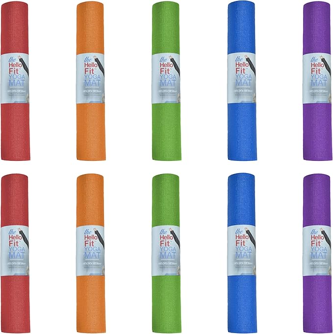 Hello Fit 10-Pack Yoga Mat, 68" x 24" Non Slip Exercise Mat, 4mm Thick Gym Mat for Fitness and Stretching, Bulk Non Toxic Yoga Mats for Schools and Studios - Bloomnest