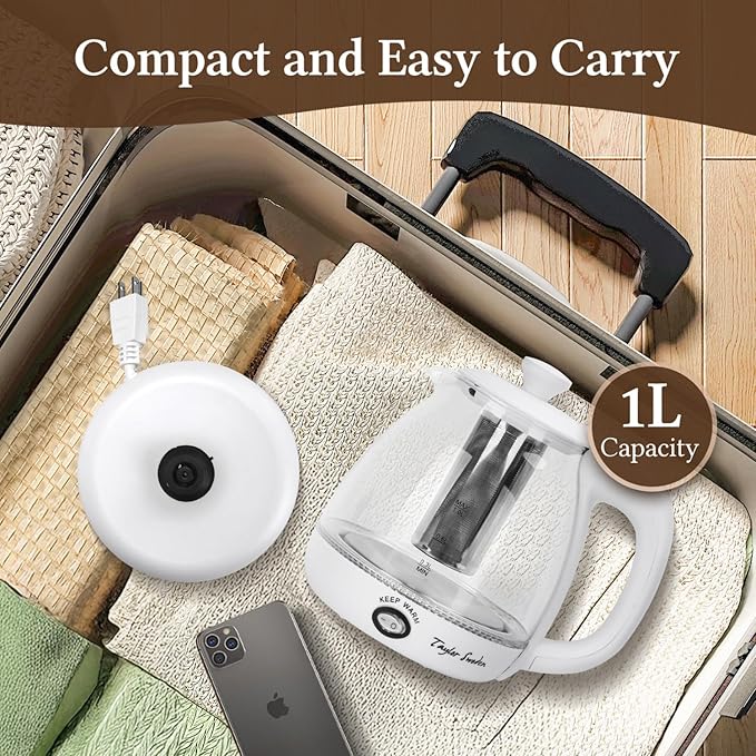 Taylor Swoden Electric Kettle with Tea Infuser, 1L Small Electric Tea Kettle with Keep Warm, LED Light Hot Water Boiler & Heater for Coffee & Tea, Auto Shut-Off & Boil Dry Protection, BPA Free, White