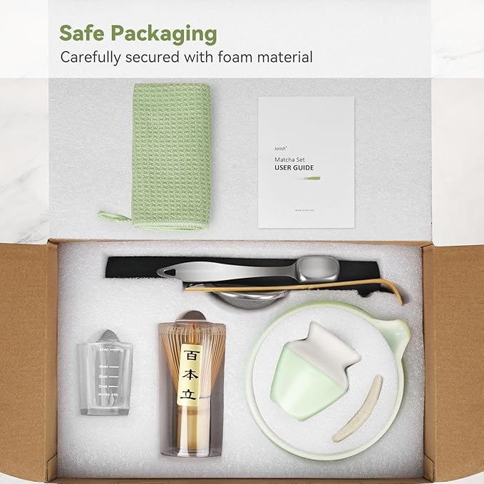 Matcha Whisk Set, Matcha Kit 10-Pcs, Bamboo Whisk and Ceramic Bowl with Spout & Measuring Spoon & Cup, Japanese Ceremony Matcha Tea Making Tools - Bloomnest