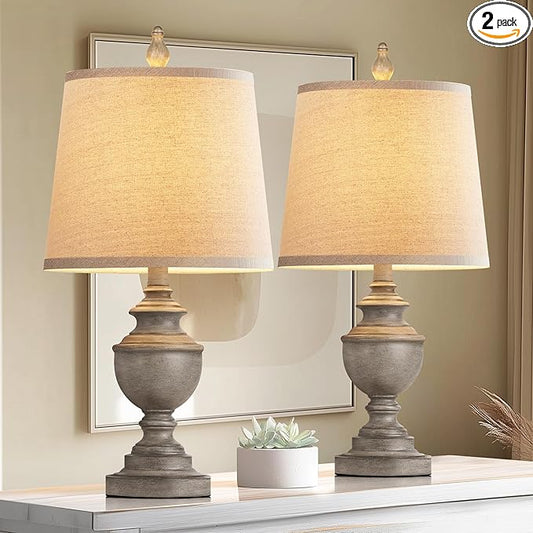 PARTPHONER Retro Table Lamps Set of 2, Bedside Lamp for Bedroom Rustic Farmhouse Table Lamps for Living Room, 22" Vintage Nightstand Lamps with White Shades, Antique Grey - Bloomnest