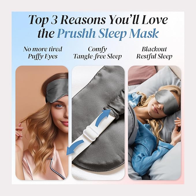 Adjustable Blackout Silk Sleep Mask - Luxurious 100% Pure Mulberry Eye Mask for Restful Sleep & Travel, Hypoallergenic, Cooling, for Women & Men, Grade 6A Silk (Charcoal Grey) - Bloomnest