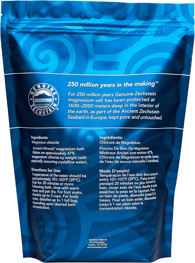 Ancient Minerals Magnesium Bath Flakes – Pure Zechstein Magnesium Chloride for Soaking and Whole-Body Replenishment, 8 lb Bag - Bloomnest