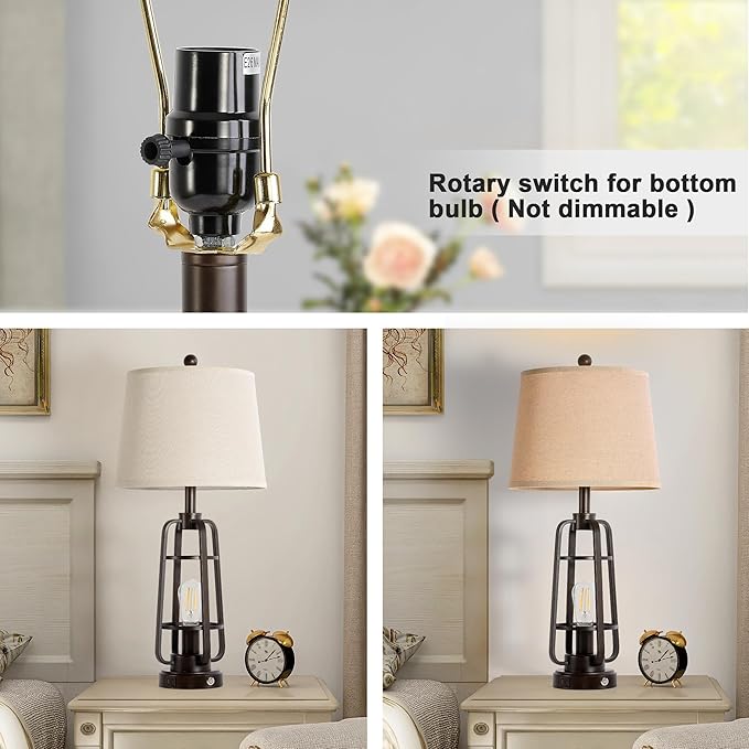 28.7" Table Lamps for Living Room Set of 2, Touch Lamps for Bedrooms with USB C+A Charging Ports, Farmhouse Lamps for Nightstands with Oil Rubbed Bronze Finish, Bulbs Included - Bloomnest