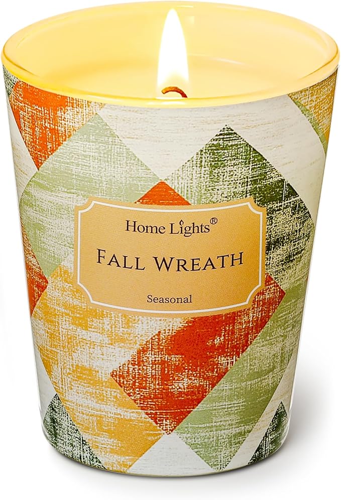 HomeLights Soy Wax Candles for Home Scented, 1-Wick Candles in Fall Wreath Scented, Rustic Modern Aromatherapy Candles Gift for Parties, Relaxing, 6.7oz - Bloomnest